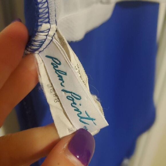 Palm Point Vintage Blue Ribbed Onepiece Swimsuit Large - Picture 5 of 10